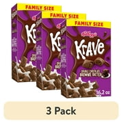 (3 pack) Kellogg's Krave Brownie Batter Cold Breakfast Cereal, Family Size, 16.2 oz Box