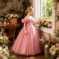 thumbnail image 6 of Angala Little Girls Dresses Solid Evening Gown Maxi Dresses Off Shoulder Fashion Elegant Comfortable Birthday Evening Party Child Summer Outfit Size 9-10 Years Red, 6 of 6