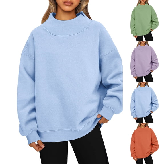 MAIHAN Womens Neck Sweatshirt Fall Oversized Turtleneck Pullover Slouchy Long Sleeve Sweater Tops Preppy Y2K Outfits With Pockets(A-Blue,XXXL)