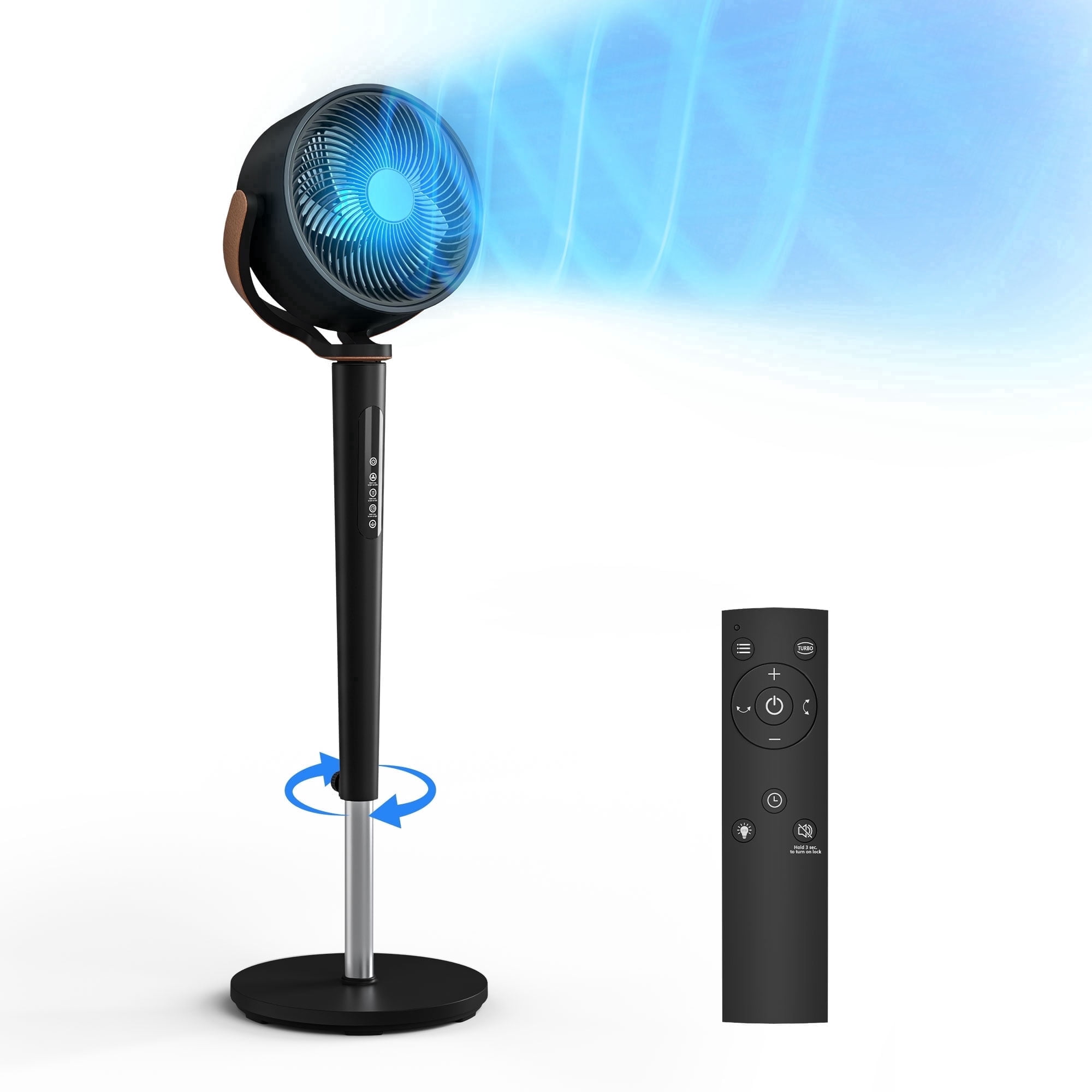 Nepsam Pedestal Fan with Remote, Night Light, 16 Speeds DC Motor, 4 Wind Modes, 120° Oscillation, 1-12H Timer, Adjustable Height, Black