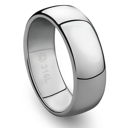 Mens Wedding Band in 316L Stainless Teel 8MM Classic Domed Ring with Polished Finish