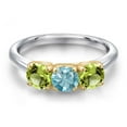 thumbnail image 3 of Gem Stone King 925 Silver and 10K Yellow Gold Blue Zircon and Green Peridot Engagement Ring for Women | 1.95 Cttw | Round 5MM | Gemstone Birthstone | Size 5, 3 of 6