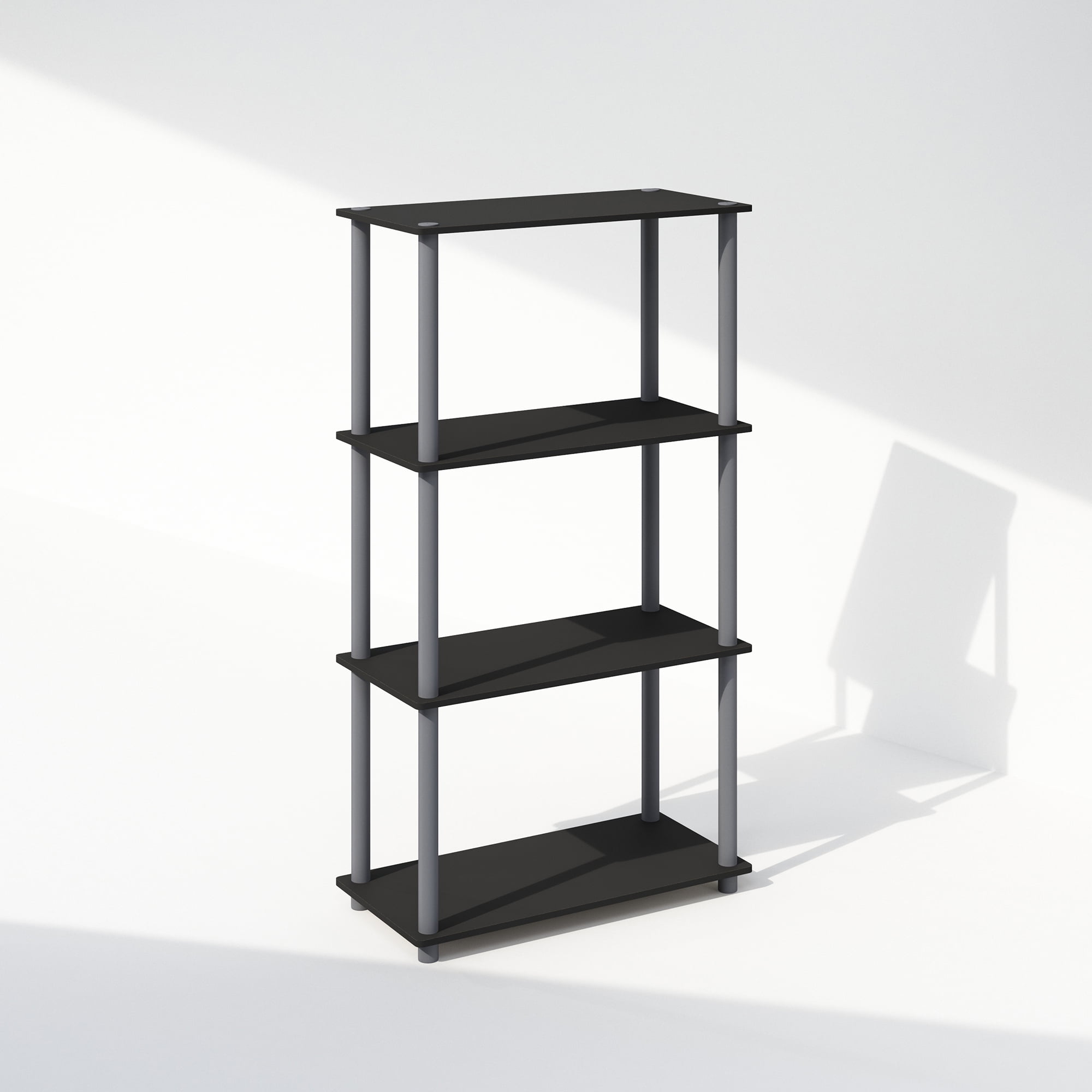 Furinno Turn-N-Tube 4-Tier Multipurpose Shelf Display Rack, Shelving Unit, Bookcase, Black/Grey