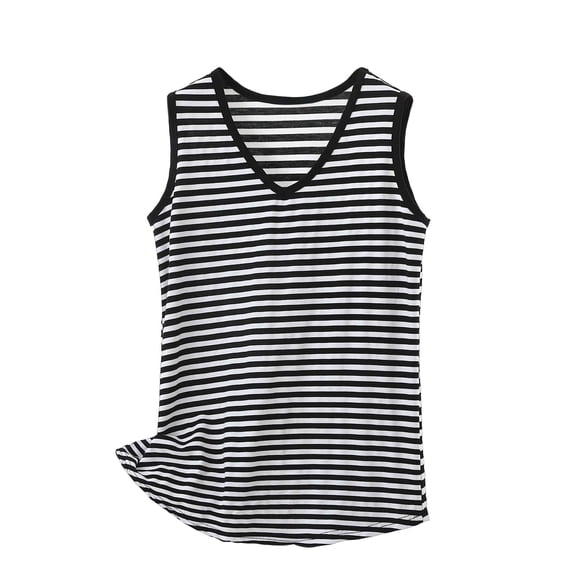 VEKDONE Stripe V Neck Tank Tops for Women Summer Plus Size Loose Fit Modal Tanks Casual Loose Fit Lightweight Tunic Tops Sleeveless Beach Tank Top Silver M