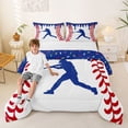 thumbnail image 2 of Erosebridal Navy Blue Dripping Baseball Stitch & Batter Silhouette Graphic Queen Comforter Set 3pcs, Sport Graphic Bedding Comforter Set for Boys And Girls Kids,Breathable Home Decor, 2 of 6