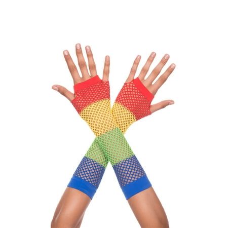 Diamond Net Fingerless Gloves, Rainbow Fingerless Gloves