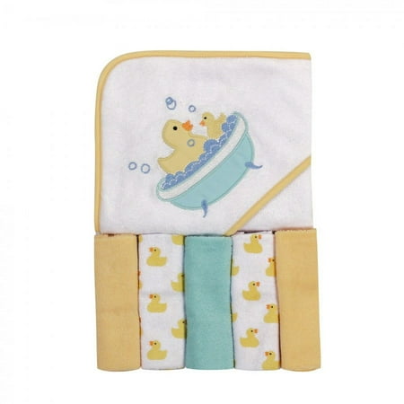 UPC: 0660168052879 | Luvable Friends Baby Unisex Hooded Towel with Five Washcloths Bathtime Duck One Size
