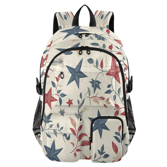 30L Backpack Durable Computer Bag for College & Travel Lightweight Daypack Fits 15.6" Laptop Red and Blue Leafy Designs