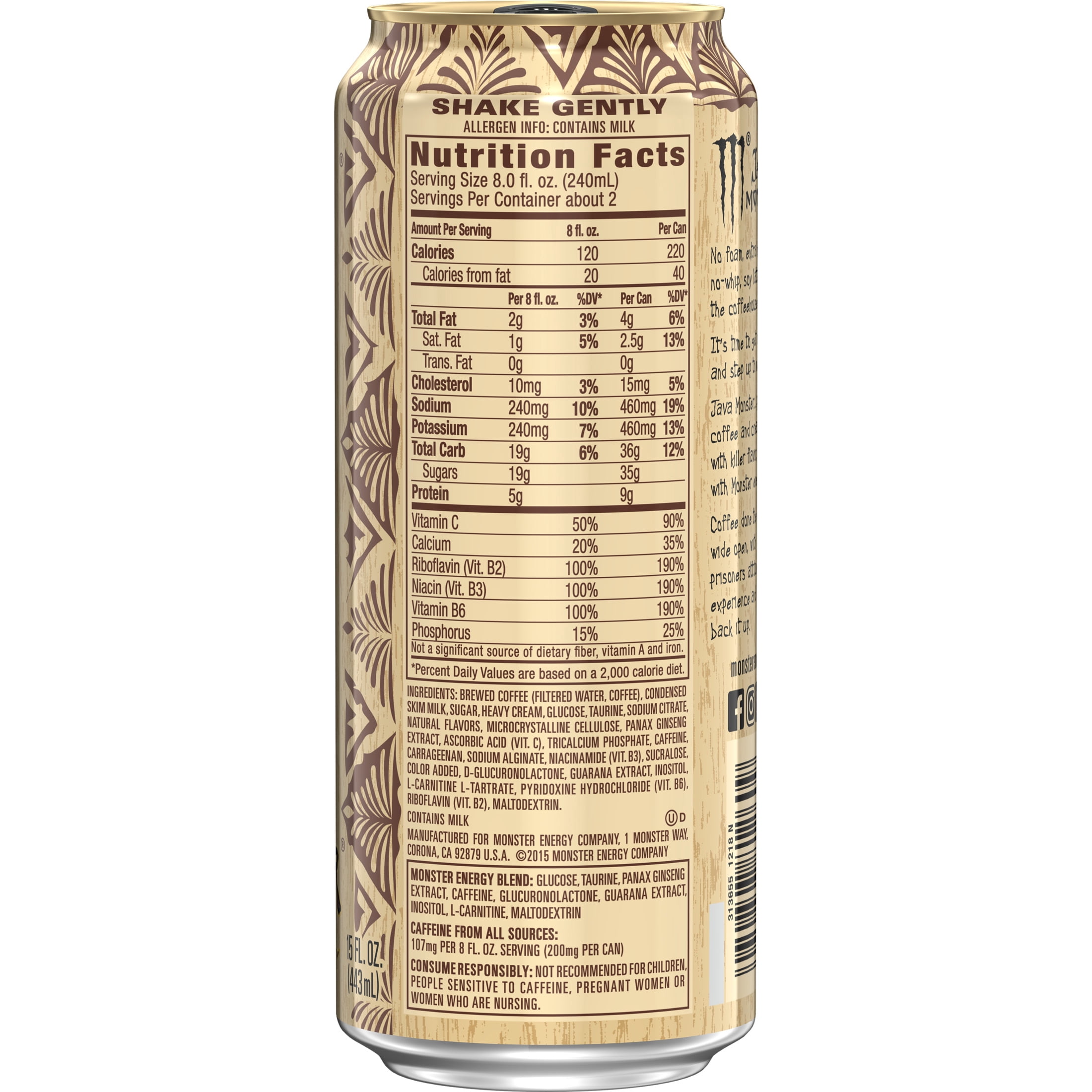 Monster Energy Java, Mean Bean, Energy + Coffee, Energy Drink, 15 fl oz