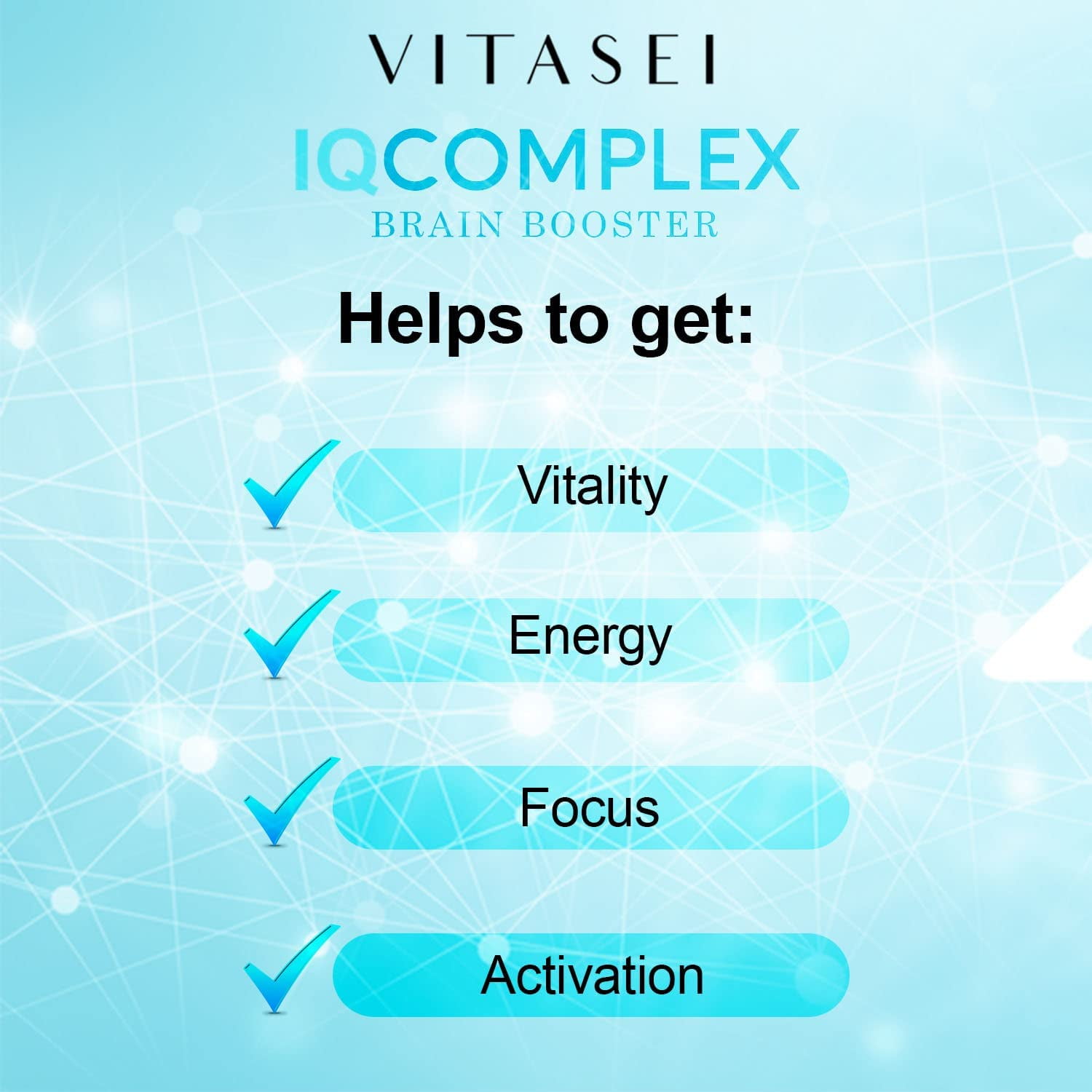 Vitasei IQ Complex AM Brain Booster Brain Supplement for Memory & Focus-Energy & Cognitive Capsules W/Ashwagandha,Quercetin & Green Tea,Memory Pills for Mental Clarity,Mental Focus- 60 Capsules (3pck)