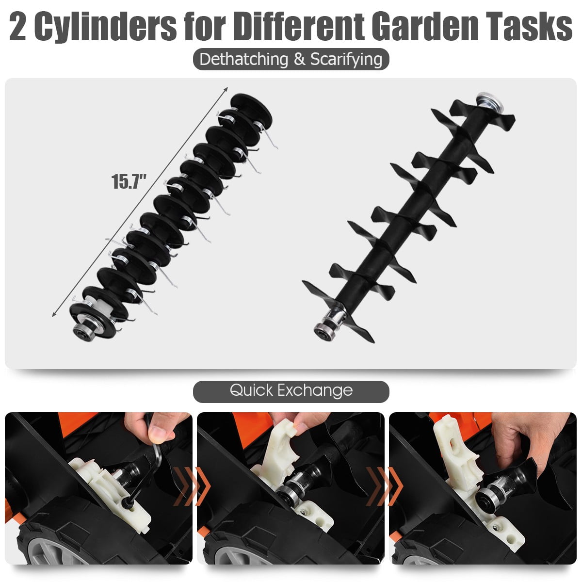 13Amp Corded Scarifier 15" Electric Lawn Dethatcher w/ 50L Collection Bag Orange