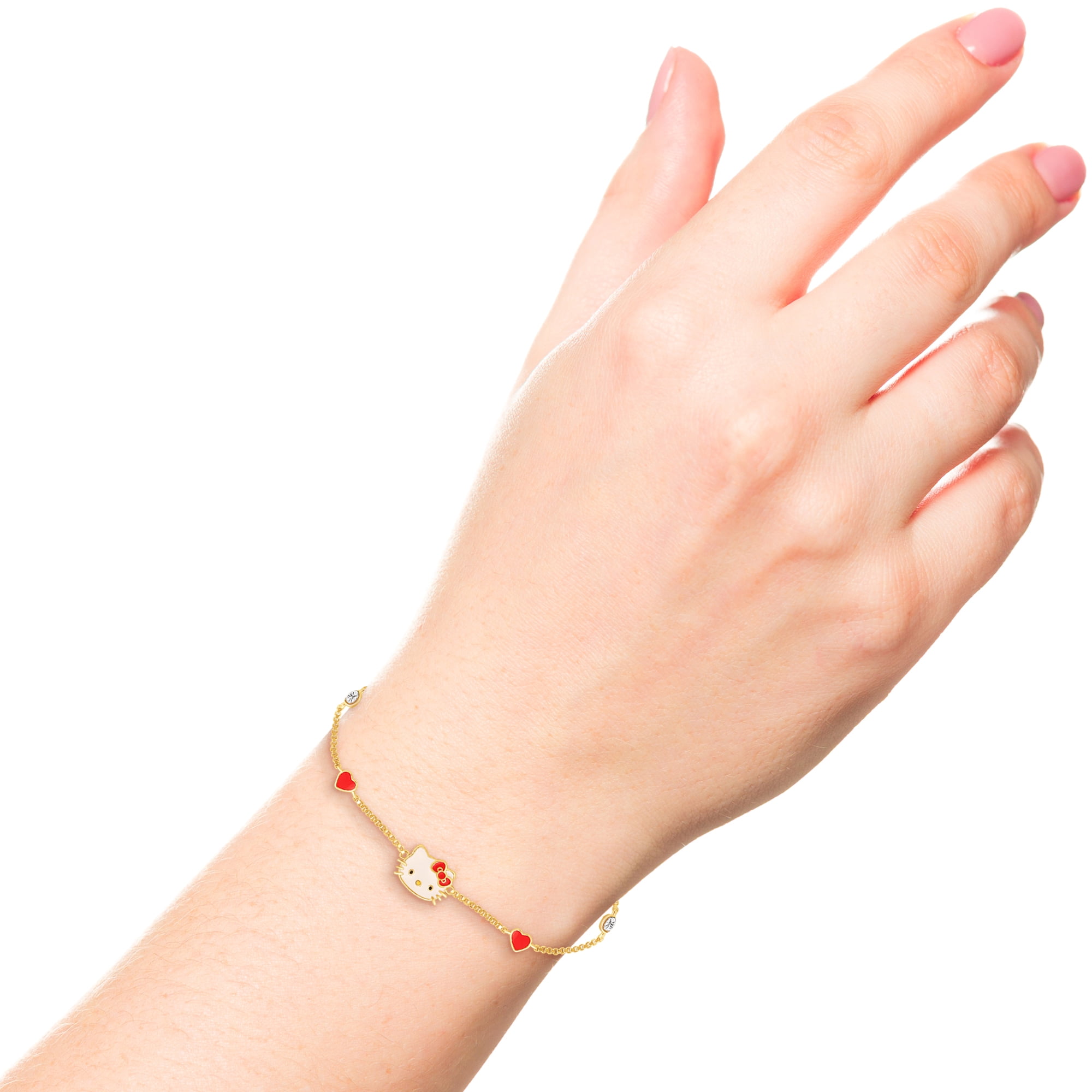 Sanrio Hello Kitty Flash Yellow Gold Plated Station Heart and Crystal Bracelet
