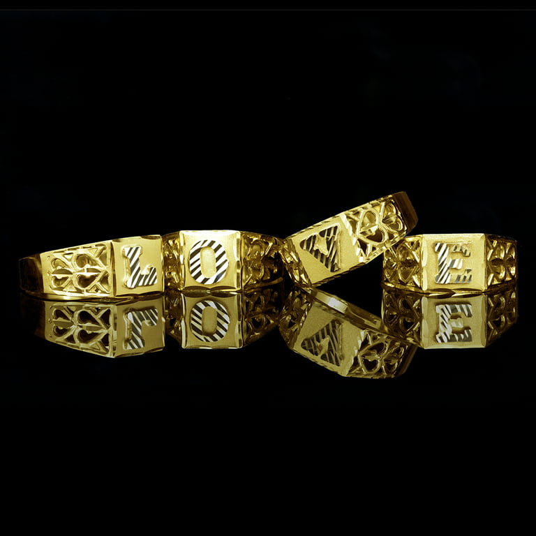 LoveBling 10K Yellow Gold Diamond Cut Ladies Alphabet Initial Ring, Block  Lettering (M, 10)