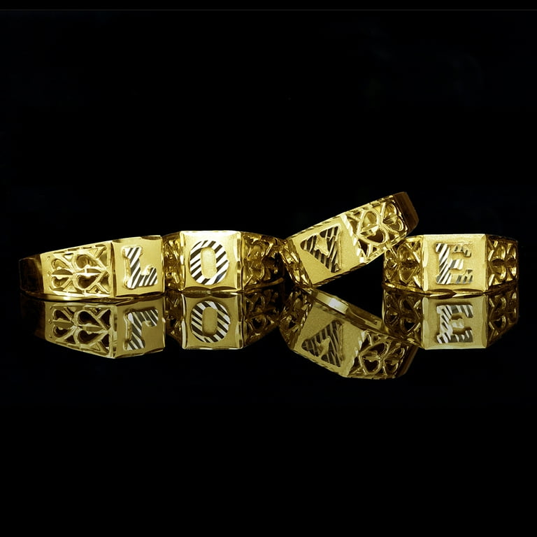 LoveBling 10K Yellow Gold Diamond Cut Ladies Alphabet Initial Ring, Block Lettering (M, 10)