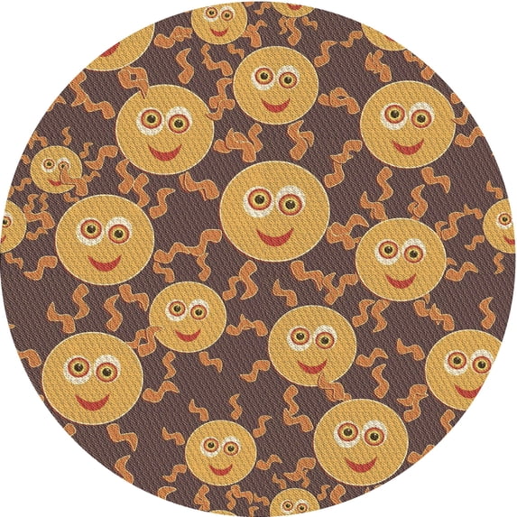 Ahgly Company Machine Washable Indoor Round Transitional Yellow Area Rugs, 5' Round