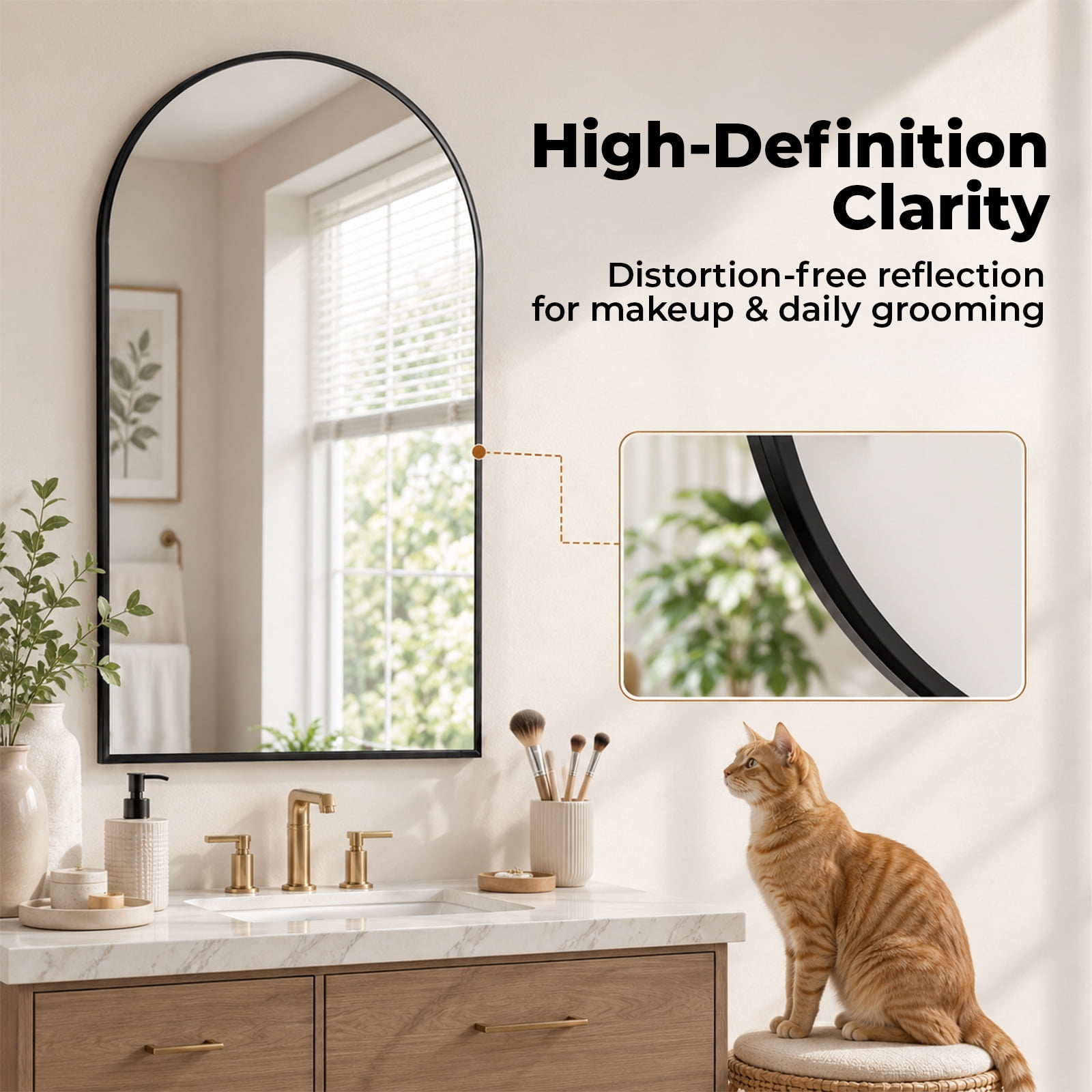 Alvantor Metal Framed Arched Wall Mirror for Bathroom or Bedroom, Modern Decorative Vanity Mirror