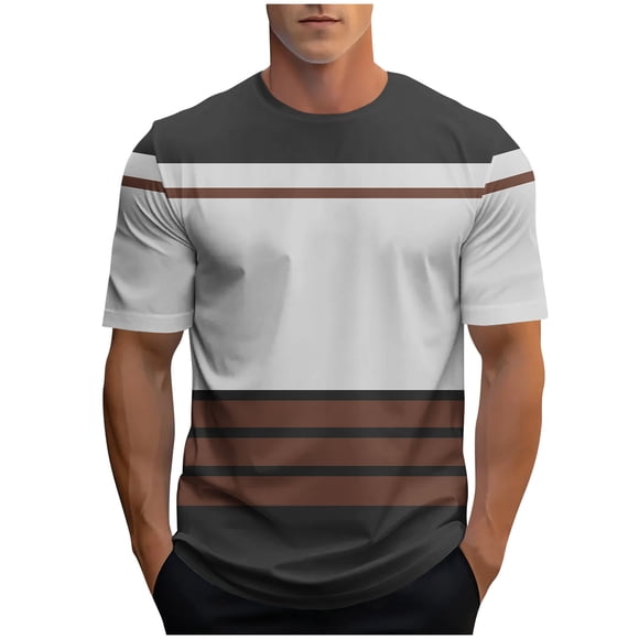 Men Print Sports T-shirt for Men, Short Sleeve Round Neck Cotton Polyester Blend, Military Green, Casual Daily Wear, Lightweight Breathable, Fits Asian Body Type