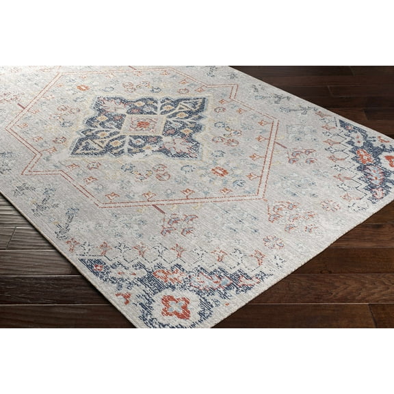 Hauteloom Papineauville Living Room, Bedroom Patio Outdoor Area Rug - Bohemian, Transitional - Light Gray, Navy, Red - 5'3" x 7'