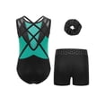 thumbnail image 2 of TTAO Kids Girls Glitter Rhinestone Sleeveless Gymnastics Leotard Ballet Dance Biketard Unitard with Shorts Hairband Set Green 11-12, 2 of 2