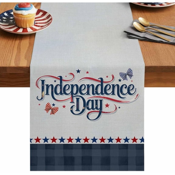4th of July Table Runner 13x48 Inches Long, Independence Day Table Runners Patriotic Star Ribbon Plaid Dresser Scarves Kitchen Dining Table Decorations for Home Holiday Party Independence Day Decor