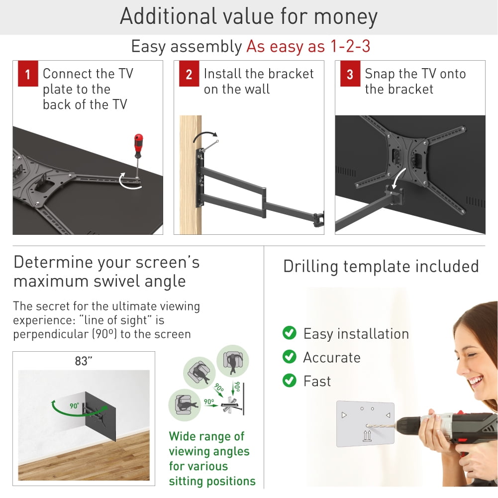 Barkan 13 - 83 inch Full Motion - 4 Movement Extra Long TV Wall Mount Black Extremely Extendable Cable Management