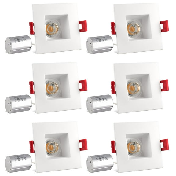 Luxrite 2 inch Square Dimmable LED Recessed Light, 8W =50W, 5000K Bright White, 600 Lumens, White 6-Pack