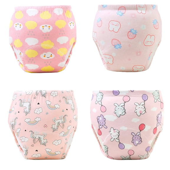 4 Pack Toddler Potty Training Pants - Washable Cotton Soft Absorbent Underwear for Boys & Girls