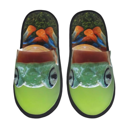 Balery Tree Frog Slient Indoor Furry Fleece Comfort House Shoes Soft Non-Slip Home Shoes Cotton slippers House Slippers-- Large