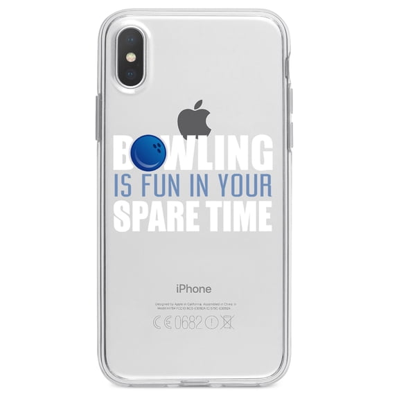 DistinctInk Clear Shockproof Hybrid Case for iPhone X / XS (5.8" Screen) - TPU Bumper Acrylic Back Tempered Glass Screen Protector - Bowling is Fun In Your SPARE Time