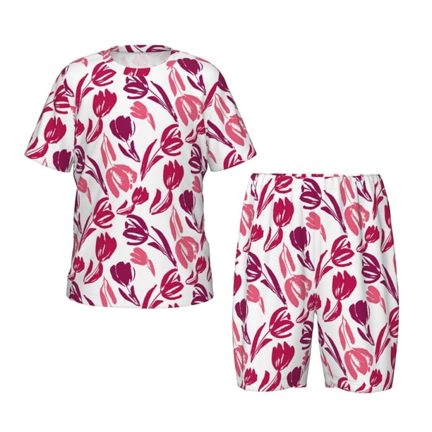 Balery Tulips Flowers Conjunto de Pijama Infantil de Manga Corta con Estampado – Ropa de Dormir de Algodón Suave-3X-Large