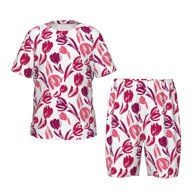 Balery Tulips Flowers Conjunto de Pijama Infantil de Manga Corta con Estampado – Ropa de Dormir de Algodón Suave-3X-Large