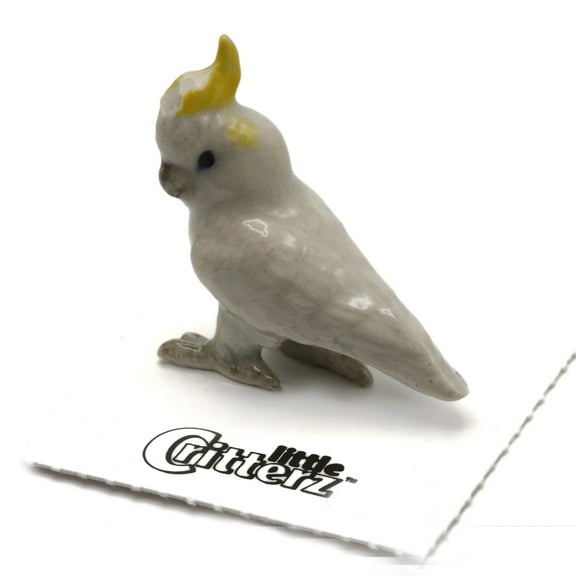 Little Critterz White Parrot Sulphur-Crested Cockatoo "Captain" - Hand-painted Home Decor Bird Decorative Figurine - Miniature Porcelain Figurine