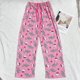 thumbnail image 1 of Pantalones de dormir bonitos de Hello Kitty con dibujos animados de estilo coreano para mujer en verano, pantalones casuales holgados y finos de color rosa para niñas, 1 of 5