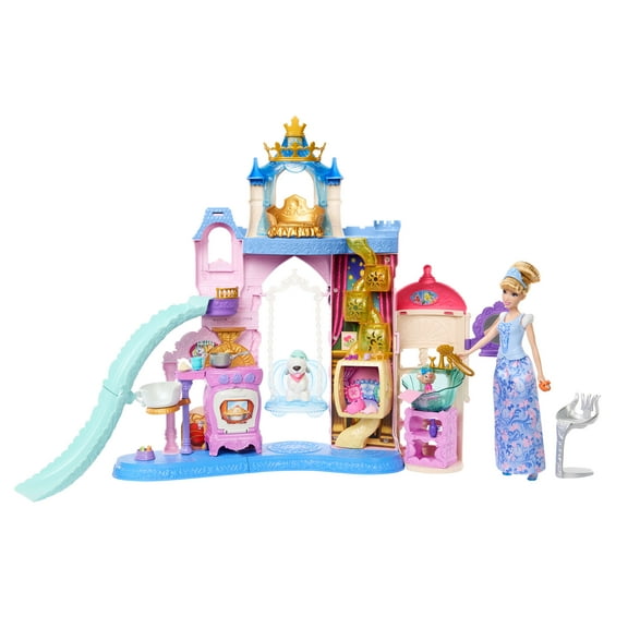 Disney Princess Pet Palace & Cinderella Fashion Doll with 2 Animal Friends & 20 Furniture & Accy