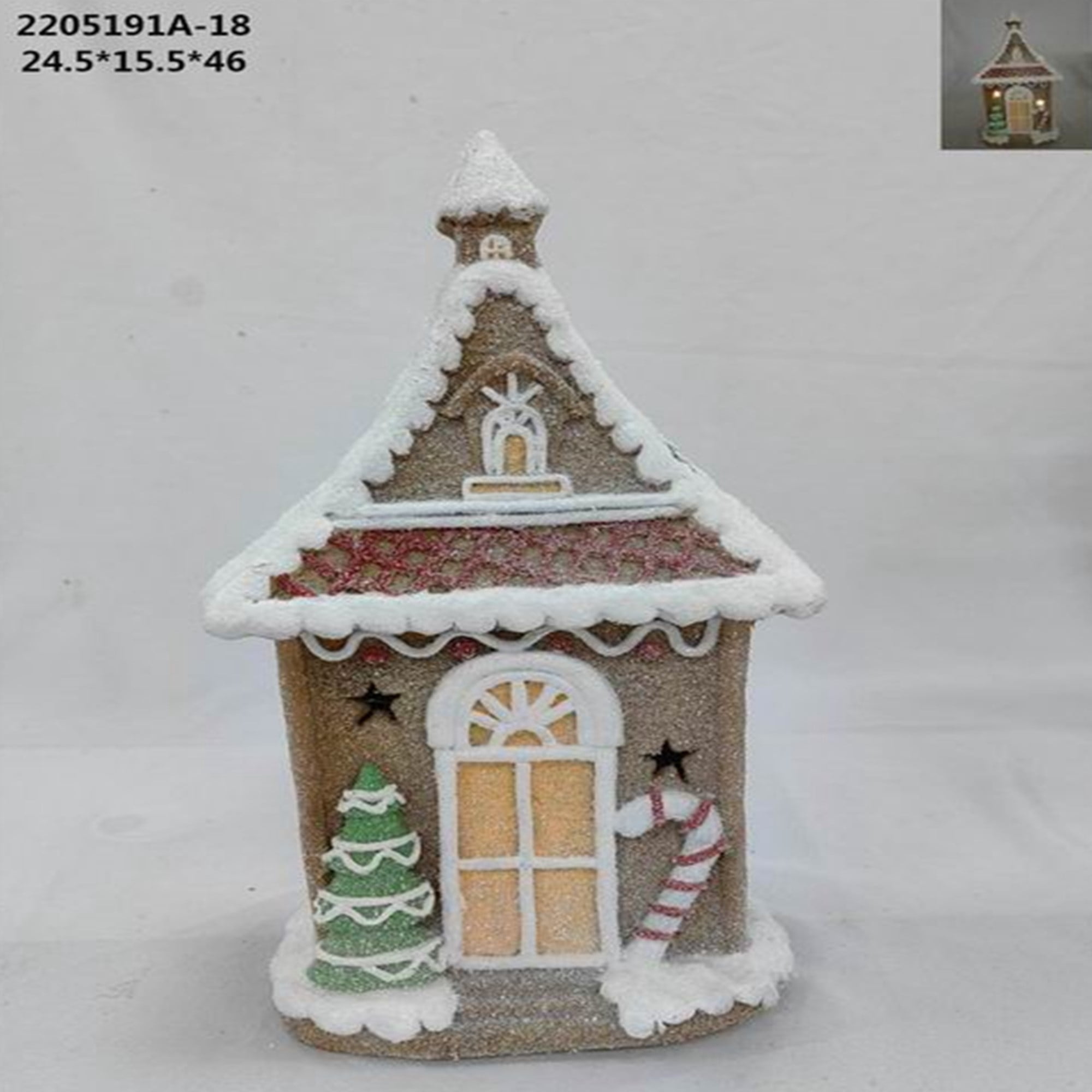 LED Lighted Gingerbread House with Christmas Tree and Candy Cane - 18.5"