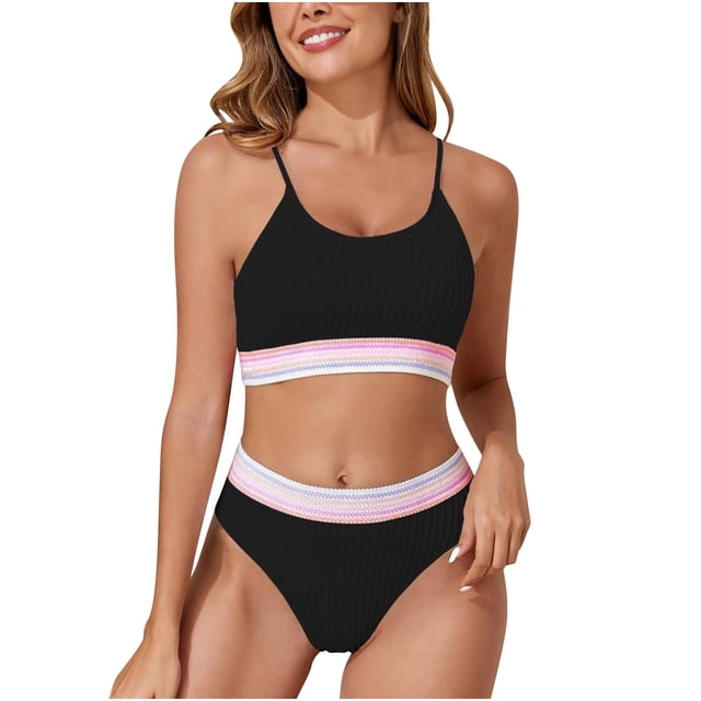 Conjunto de Bikini de Cintura Alta para Mujeres Vendaje sin Espalda Sólido Dos Piezas, Traje de Baño de Corte Alto con Almohadillas Extraíbles