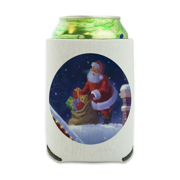 Christmas Holiday Rooftop Santa Can Cooler - Drink Sleeve Hugger Collapsible Insulator - Beverage Insulated Holder