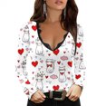 thumbnail image 3 of Honeeladyy ofrece camisetas de San Valentín para mujer, lindas camisetas con estampado de corazones de caramelo, blusa sexy de encaje con cuello en V profundo, blusas ajustadas de manga larga., 3 of 4