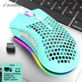 thumbnail image 3 of Gaming Mouse Wireless Hollow Game Mouse Rechargeable Game Adjustable Rechargeable Computer Accessory with RGB Light, Cyan, 3 of 6