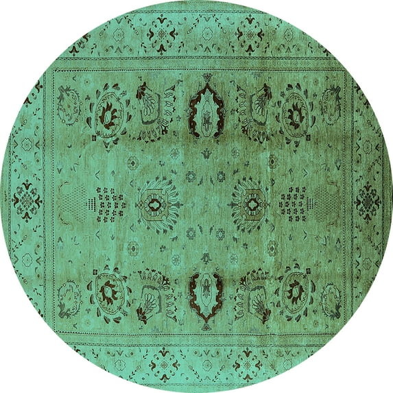 Ahgly Company Indoor Round Oriental Turquoise Blue Industrial Area Rugs, 3' Round