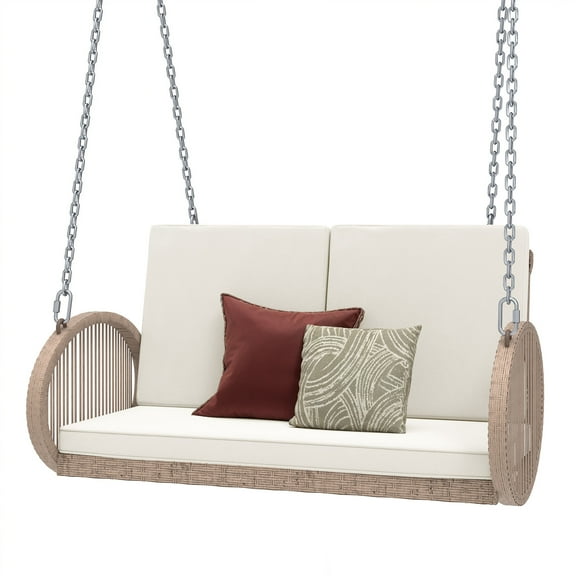 Craftian 2-Person Hanging Outdoor Patio Porch Swing Bench with Cushions - Beige