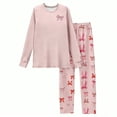 thumbnail image 3 of Garbnen Valentines Pj Sets for Woman Bow Print Crew Neck Long Sleeve Top and Pants Spring Summer Pjs Lounge Set, 3 of 4
