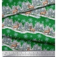 thumbnail image 2 of Soimoi Green polyester Crepe Fabric Reindeer & Snowflakes Tree Print Fabric by the Yard 42 Inch Wide, 2 of 5