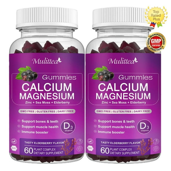 (2 Pack)Calcium Magnesium Zinc Gummies, Supplement for Bone, Muscles, Mood & Sleep Support,120 Count