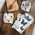 thumbnail image 5 of Butterfly and Leaves Pattern Kitchen Oven Mitt and Pot Holder Sets 4 Pcs for Baking, Cooking and Grilling, Heat Resistant Up To 392 °F, 5 of 7
