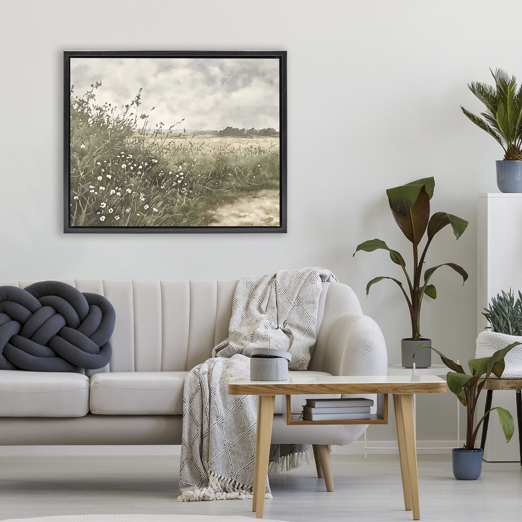 Stupell Industries Soft Meadow Landscape at Dusk Black Framed Floater Canvas Wall Art, design by Riley B