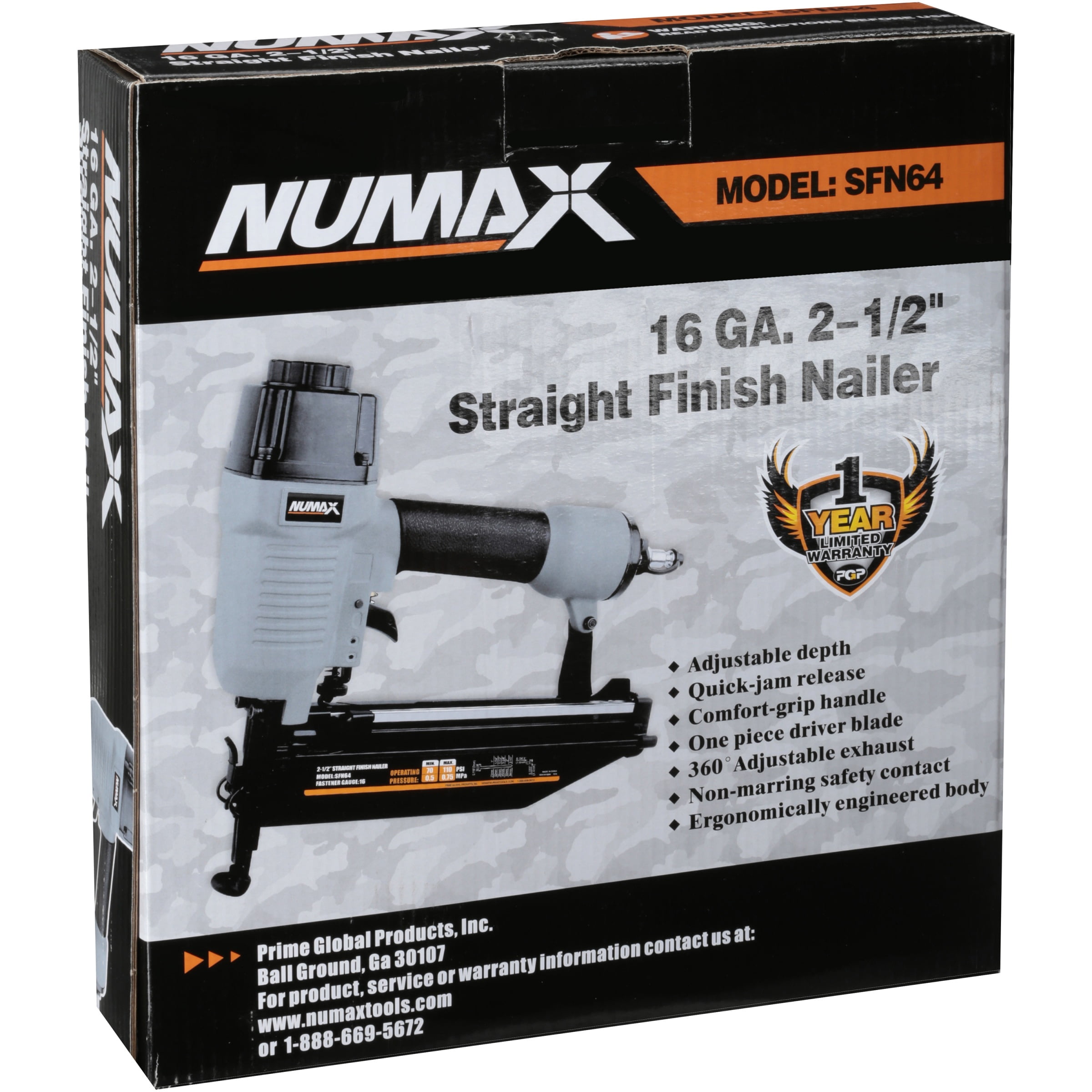 NuMax Finishing Nail Gun 16 Gauge 21/2 in. Pneumatic Tool Adjustable