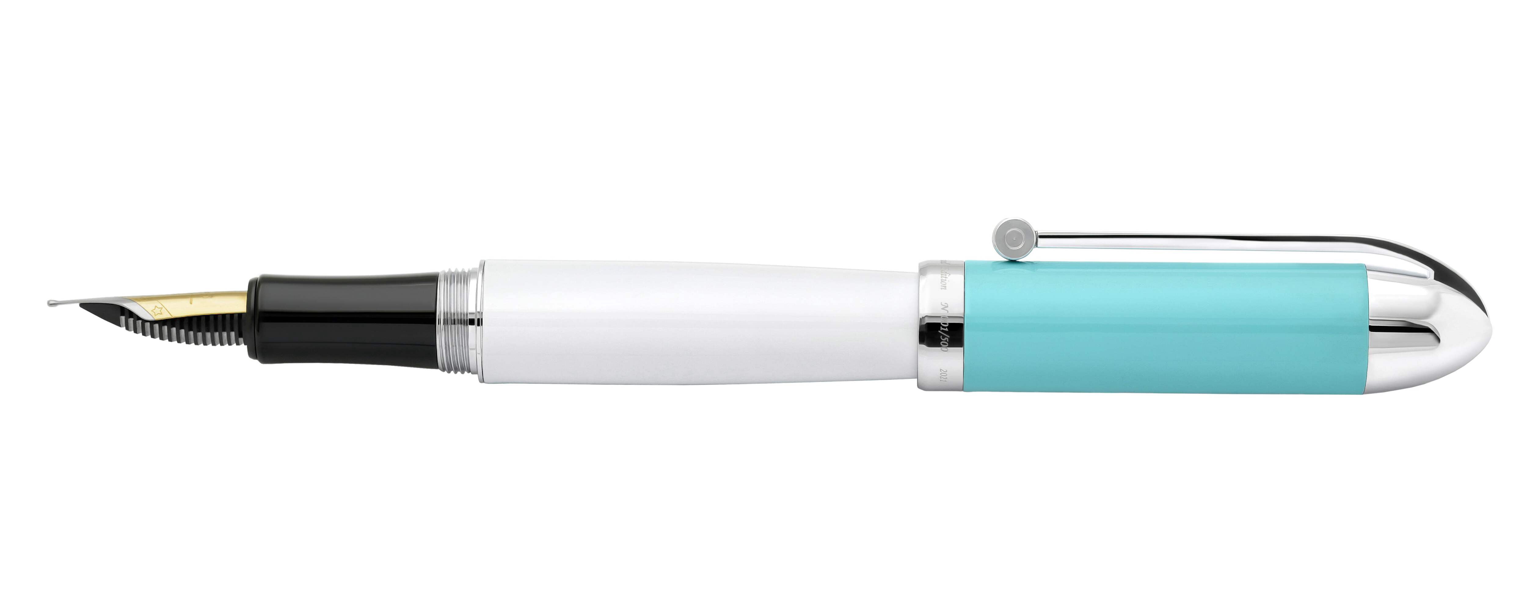 Xezo Xezo Visionary® Brass  Aluminum Enameled Fountain Pen (Fine Nib) - Sky Blue / White