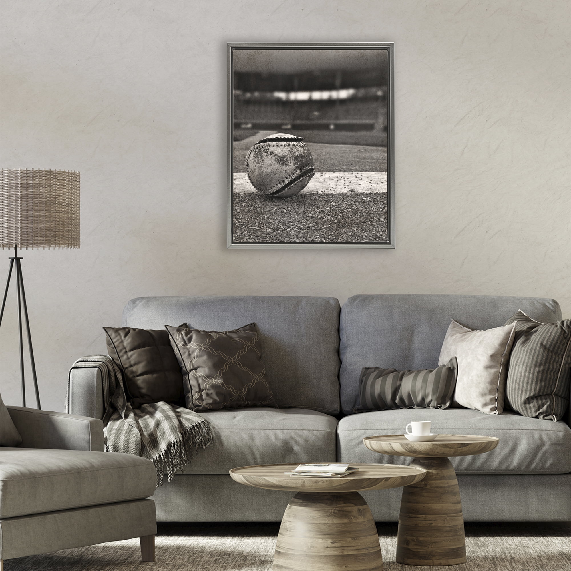 Stupell Industries Vintage Sports Weathered Baseball Gray Framed Floater Canvas Wall Art, design by Marcus Prime