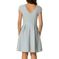 thumbnail image 3 of Vestido de Tweed a Cuadros INSPIRE CHIC para Mujer, Cuello Redondo, Manga Corta, Corte A, Vestido Vintage Plisado XL Azul Blanco, 3 of 6